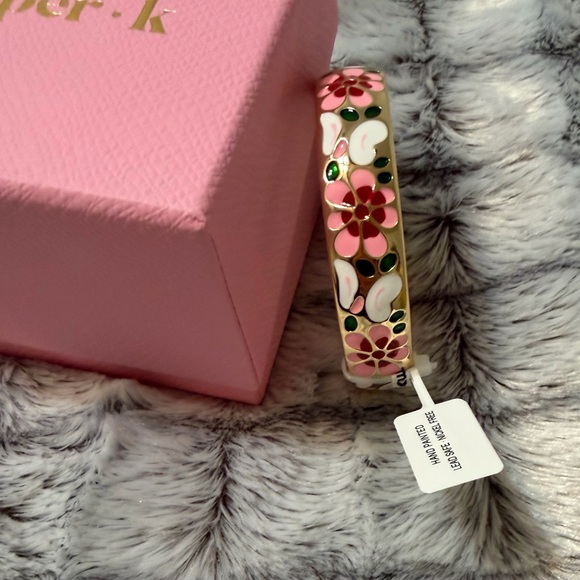 Valentine Piper K Floral with hearts Bangle Bracelet Hand Painted - Picture 6 of 6